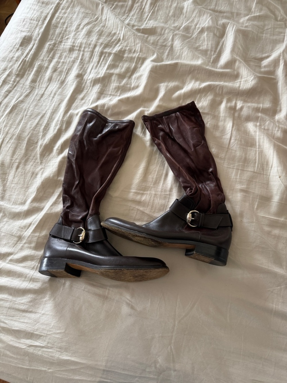 Gucci Brown women’s Leather Riding Boots with Buckle